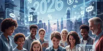 Diverse US consumers reviewing special offers on digital devices in 2026.