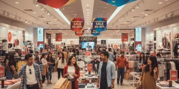 Shoppers enjoying massive 2026 anniversary sales with storewide discounts