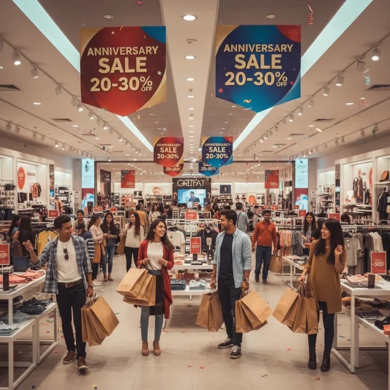Shoppers enjoying massive 2026 anniversary sales with storewide discounts
