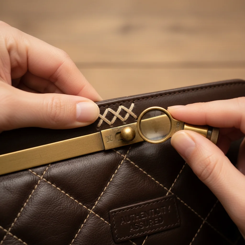 Authenticating a vintage designer handbag on a luxury resale platform