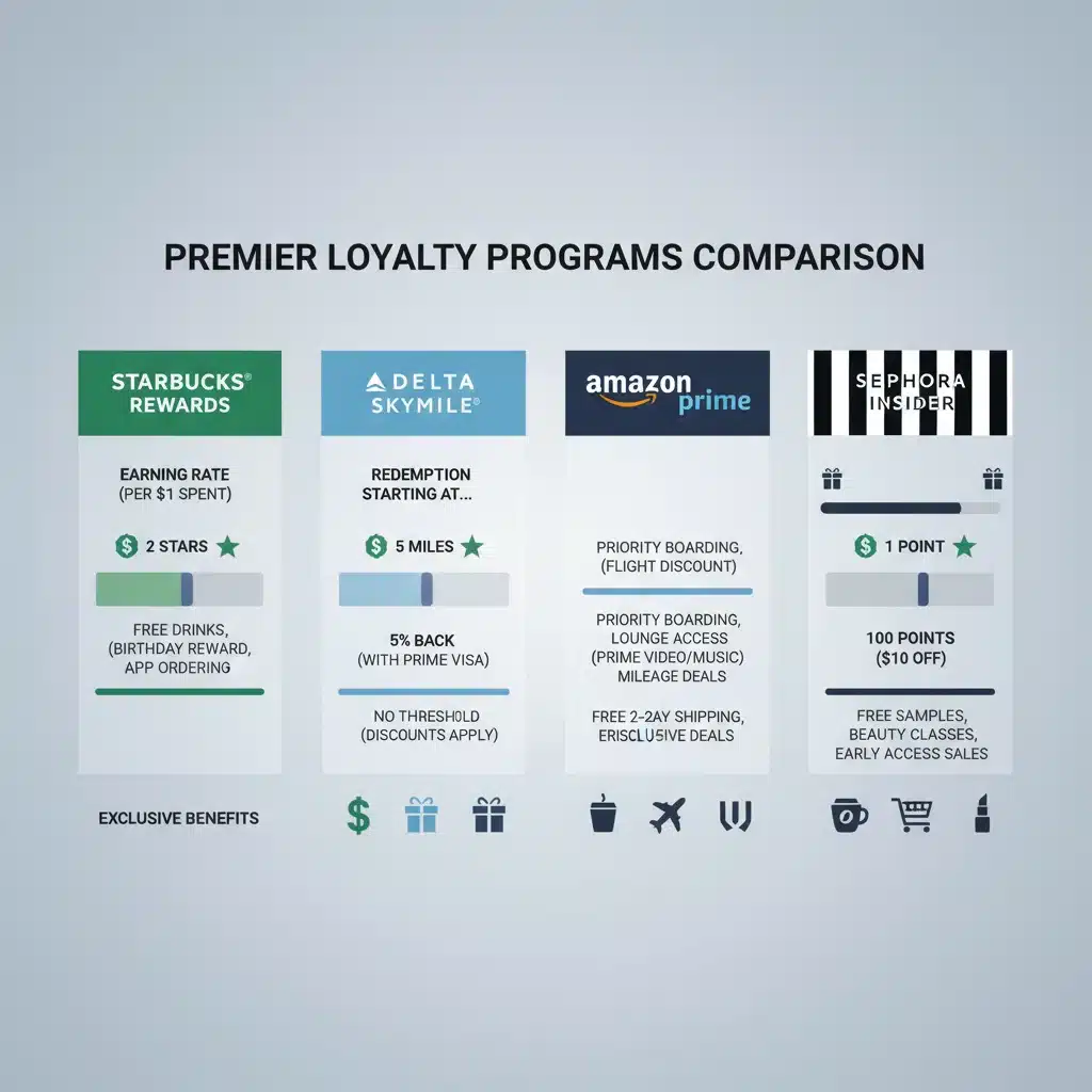 Detailed comparison chart outlining the benefits and features of various beauty loyalty programs.