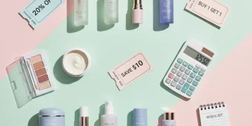 Beauty products with coupons and calculator for savings