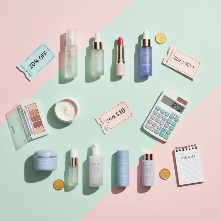 Beauty products with coupons and calculator for savings