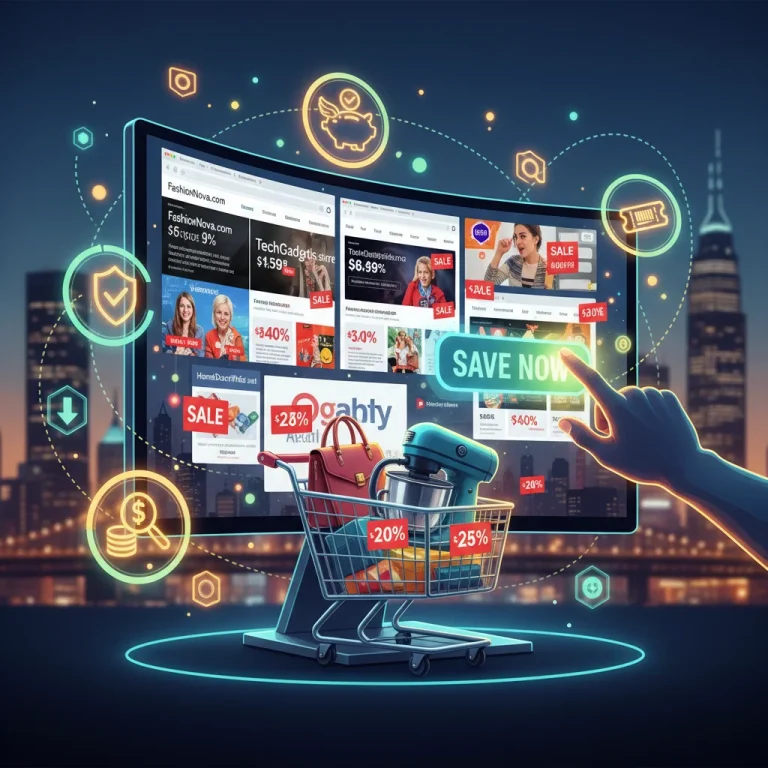 Digital illustration of browser extensions helping with online shopping savings in the U.S.