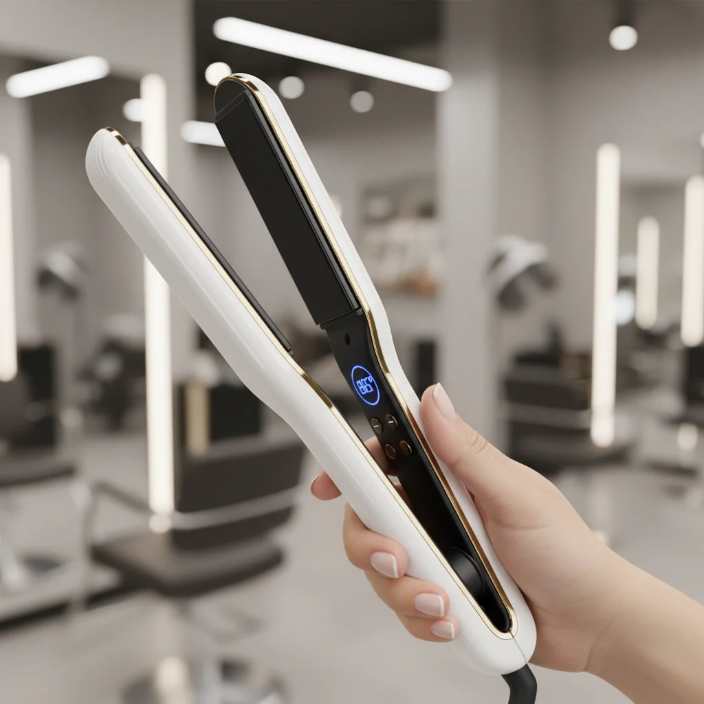 Ergonomic ceramic flat iron for professional styling