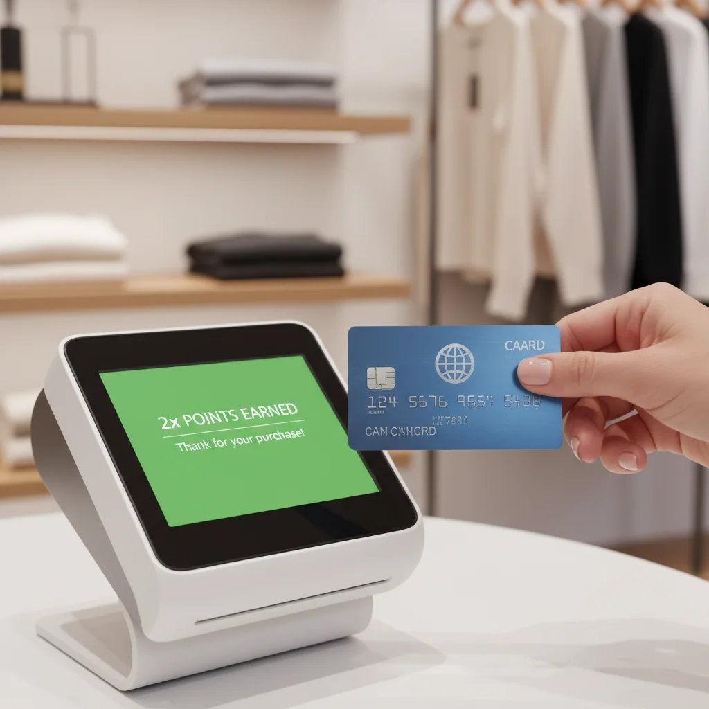 Credit card being swiped at clothing store for 2x points