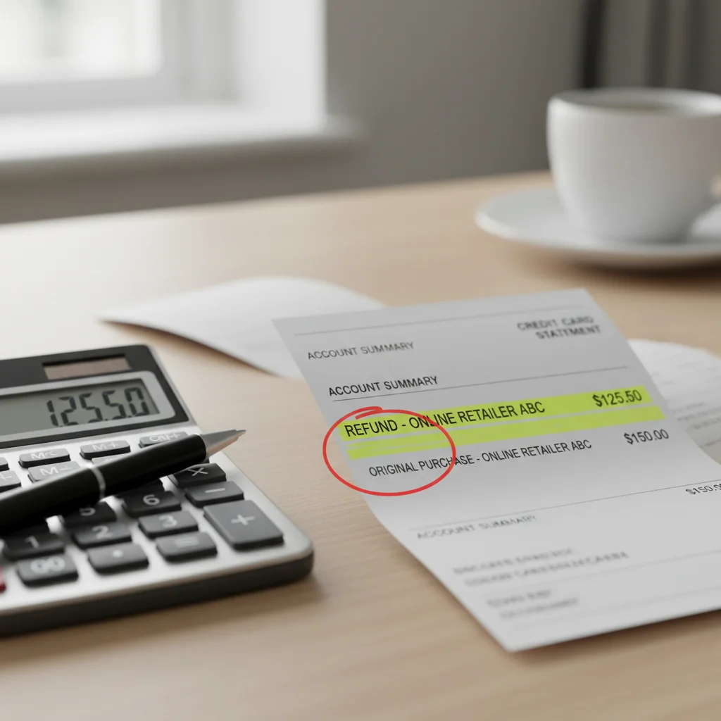 Credit card statement showing a price adjustment refund