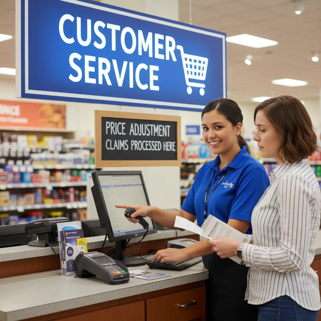 Customer service representative assisting with price adjustment