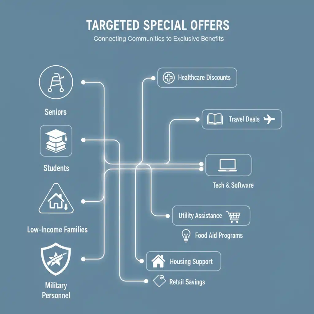 Demographic groups linked to various special offer categories.