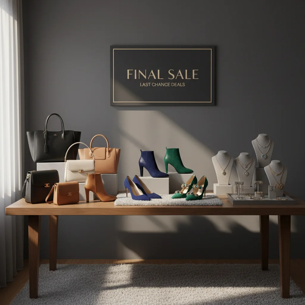 Curated display of designer handbags and accessories at a sample sale