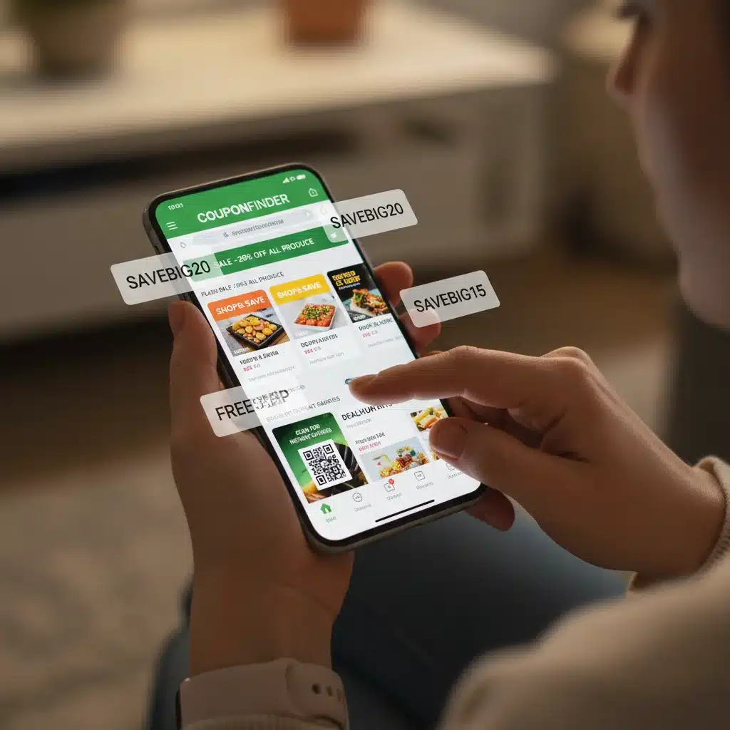 Hand browsing multiple digital coupon apps for fashion discounts