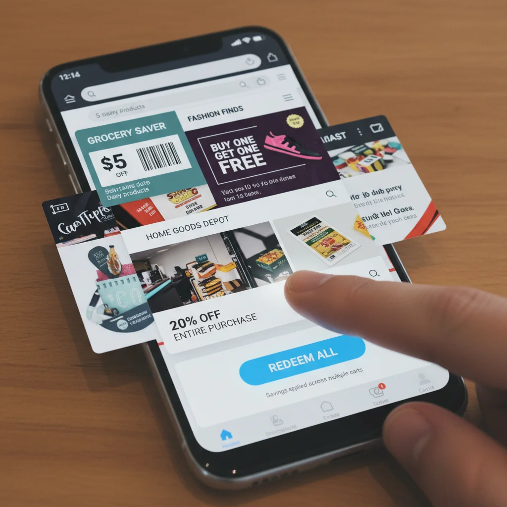 Digital coupons on smartphone for stacking