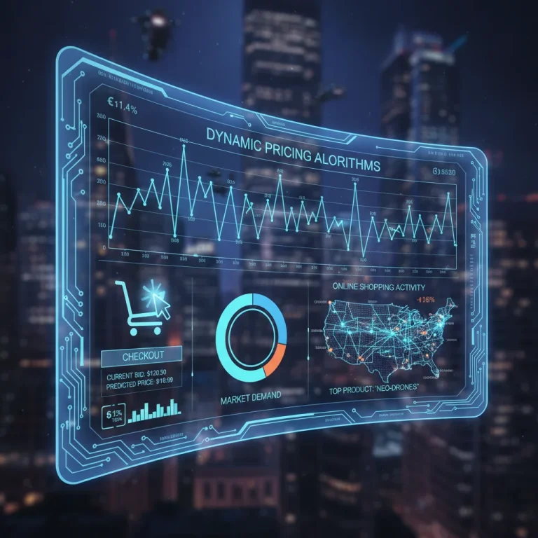 Dynamic pricing dashboard for U.S. e-commerce showing real-time price adjustments and market analytics.