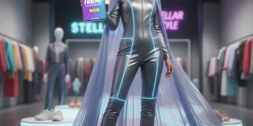 Stylish woman with smartphone showing a fashion referral discount in 2026