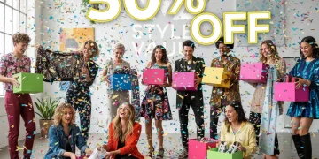 People happily unboxing fashion subscription boxes with a 50% off label