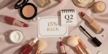 Luxurious beauty products with a '15% Back' card, symbolizing top loyalty program rewards.