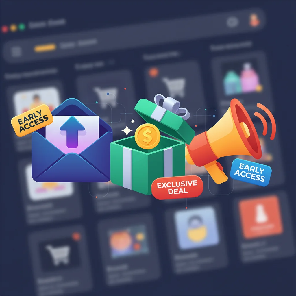Three email newsletter icons representing early access deals