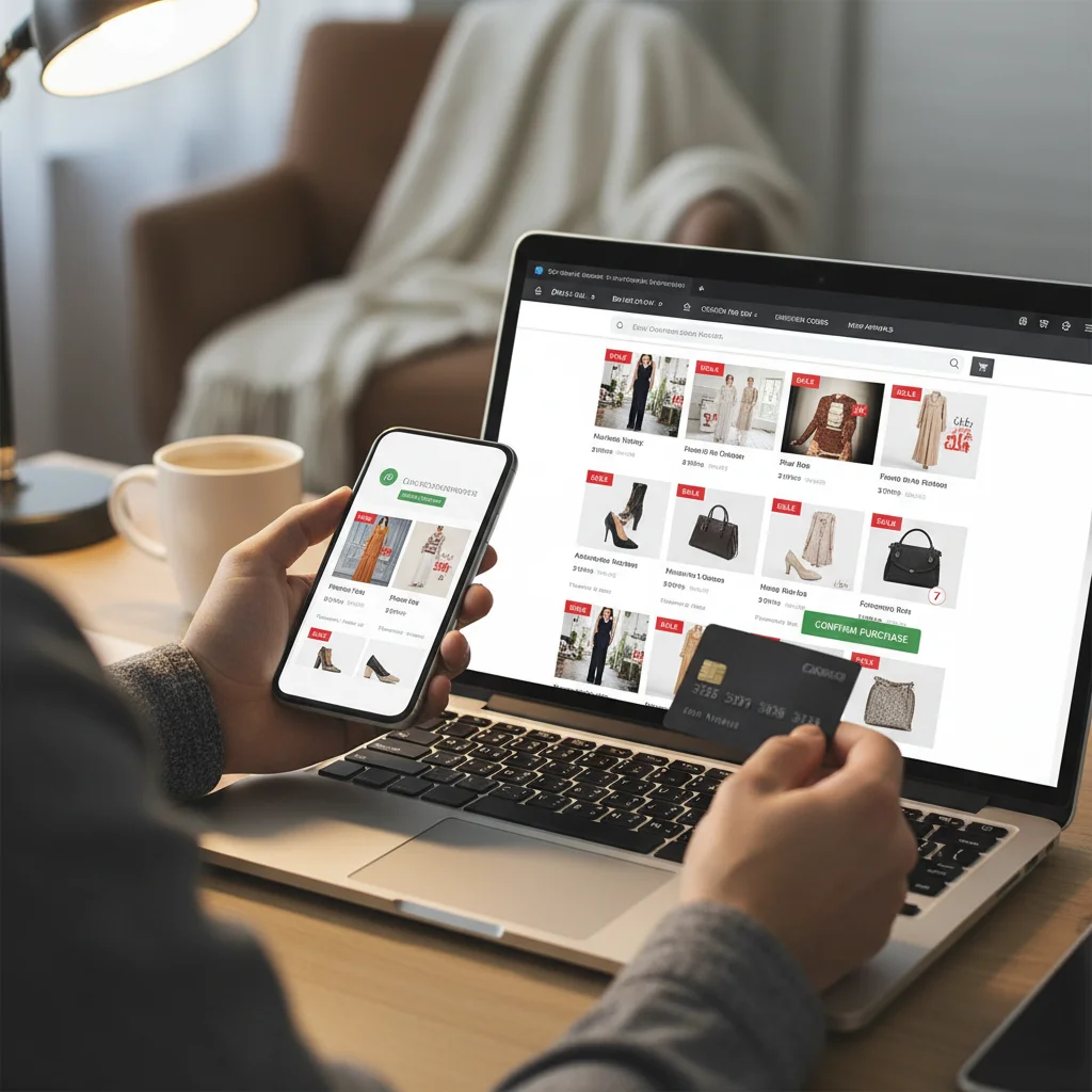 Person shopping for fashion online with credit card