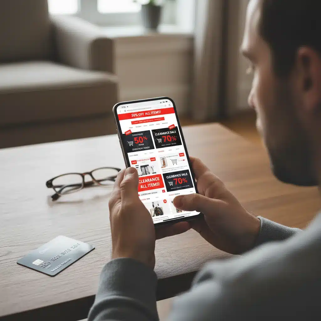 Online shopping for end-of-season sales on a smartphone
