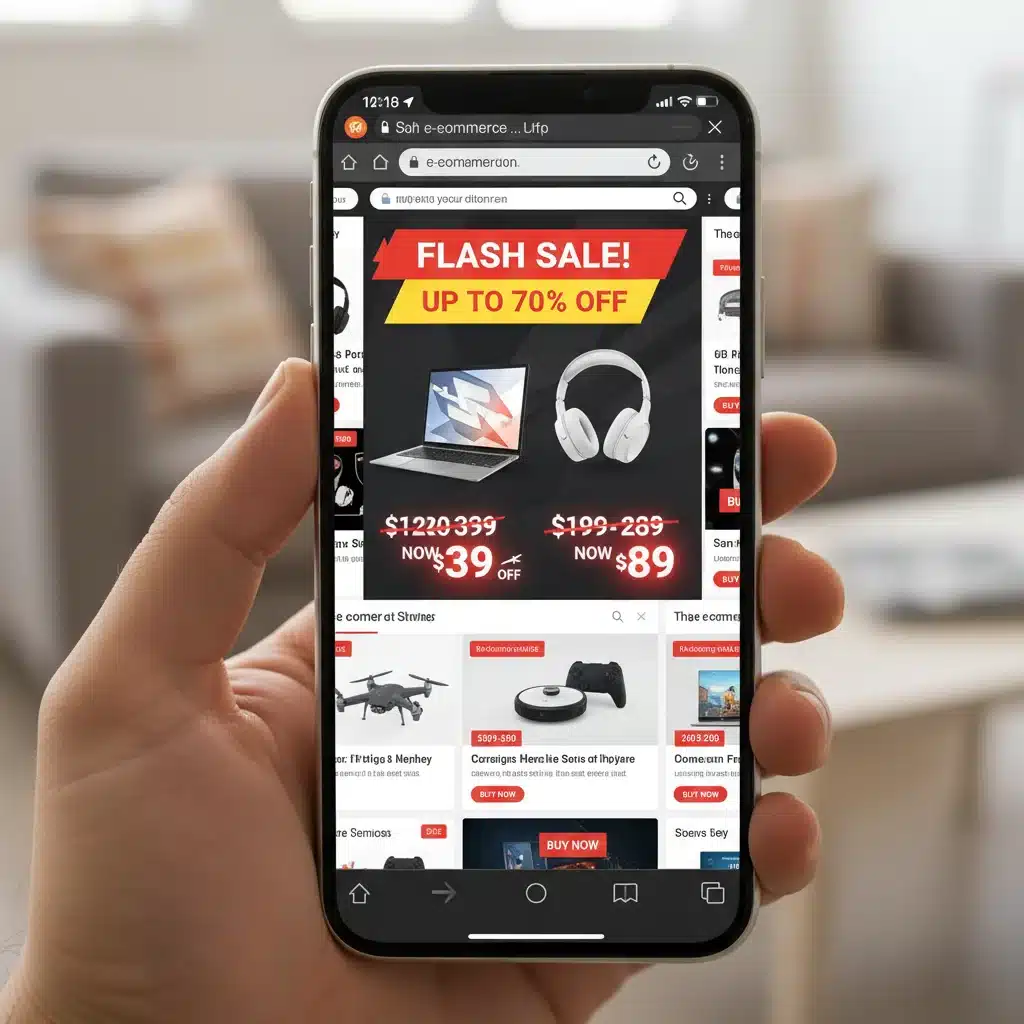 Online shopping deals on a smartphone during a flash sale