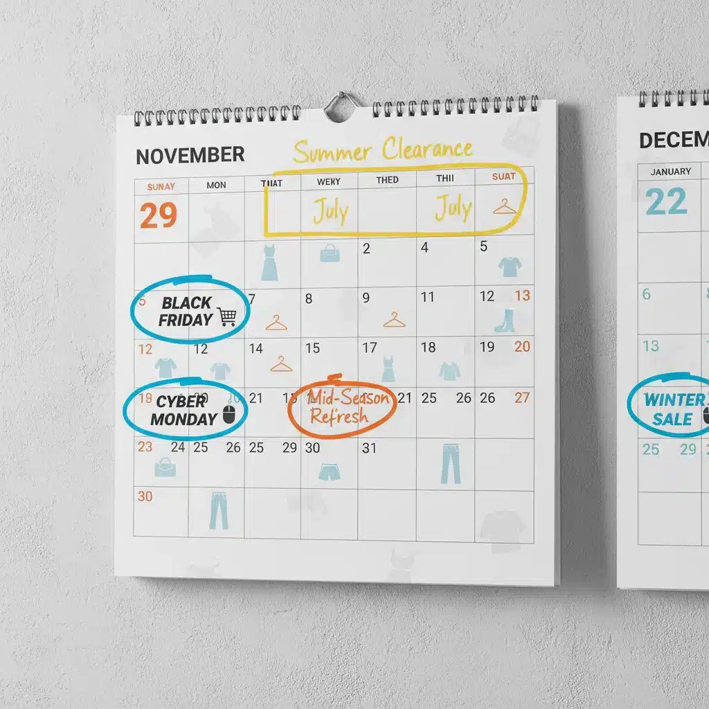 Calendar highlighting major seasonal fashion sale events