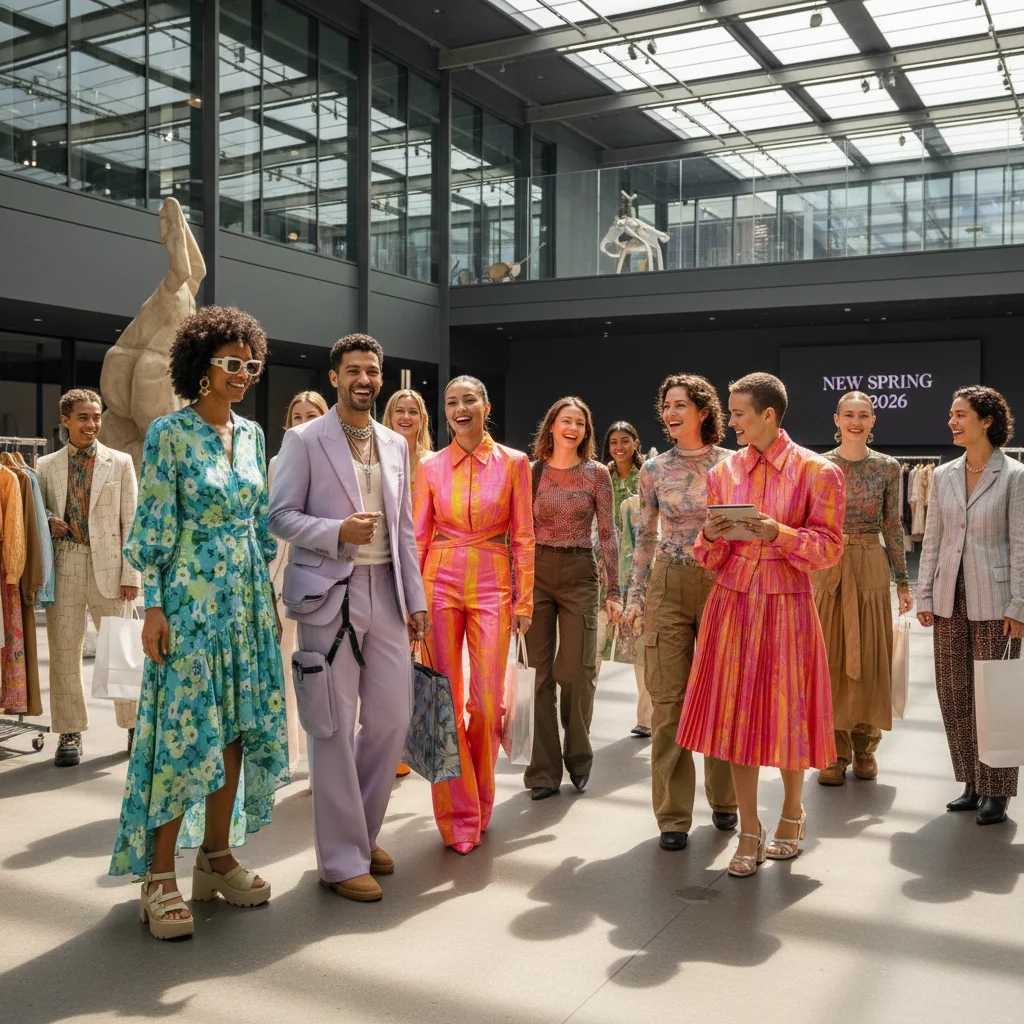 Diverse group of models showcasing new spring fashion trends from the 2026 collection.