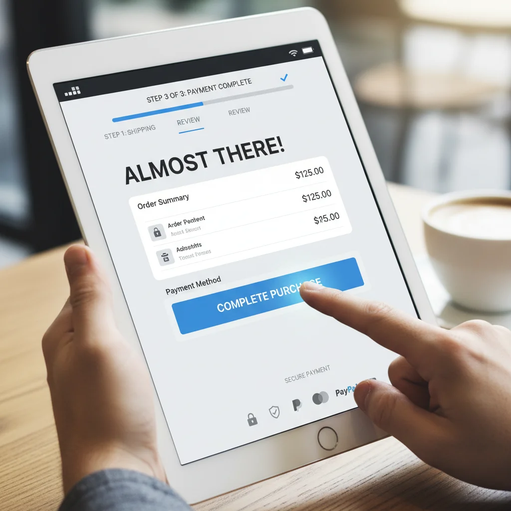 Streamlined checkout process on a tablet, demonstrating reduced steps for faster transactions