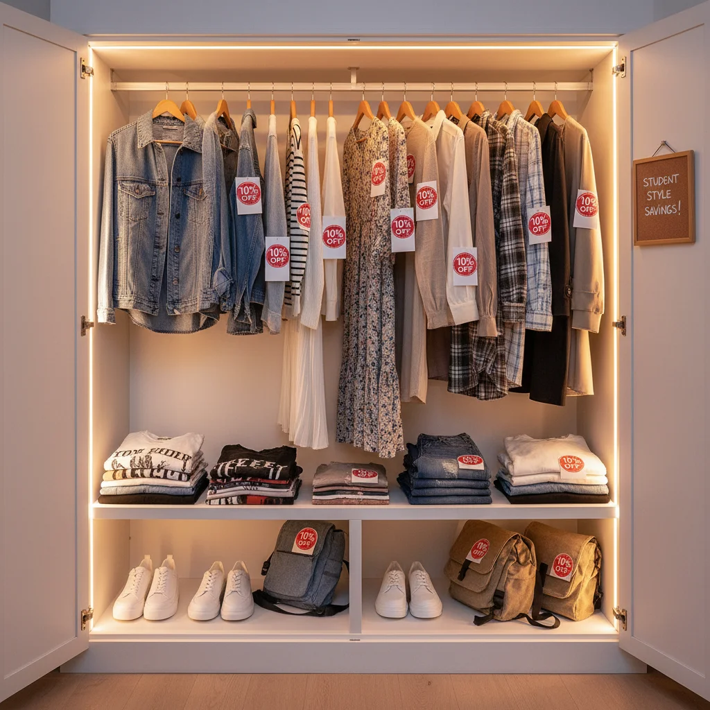 Organized closet with discounted trendy student fashion items