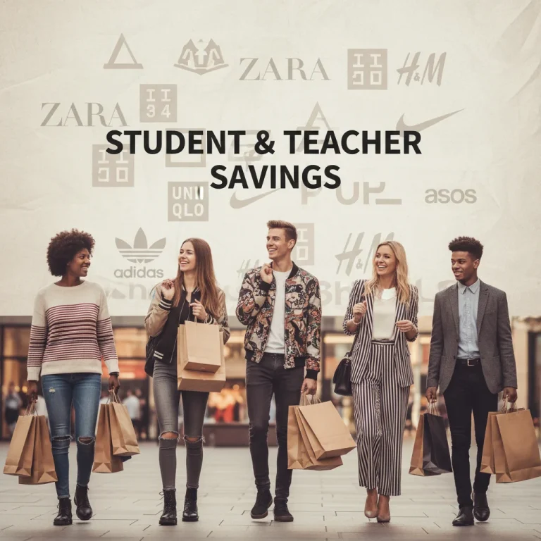 Students and teachers celebrating savings with shopping bags