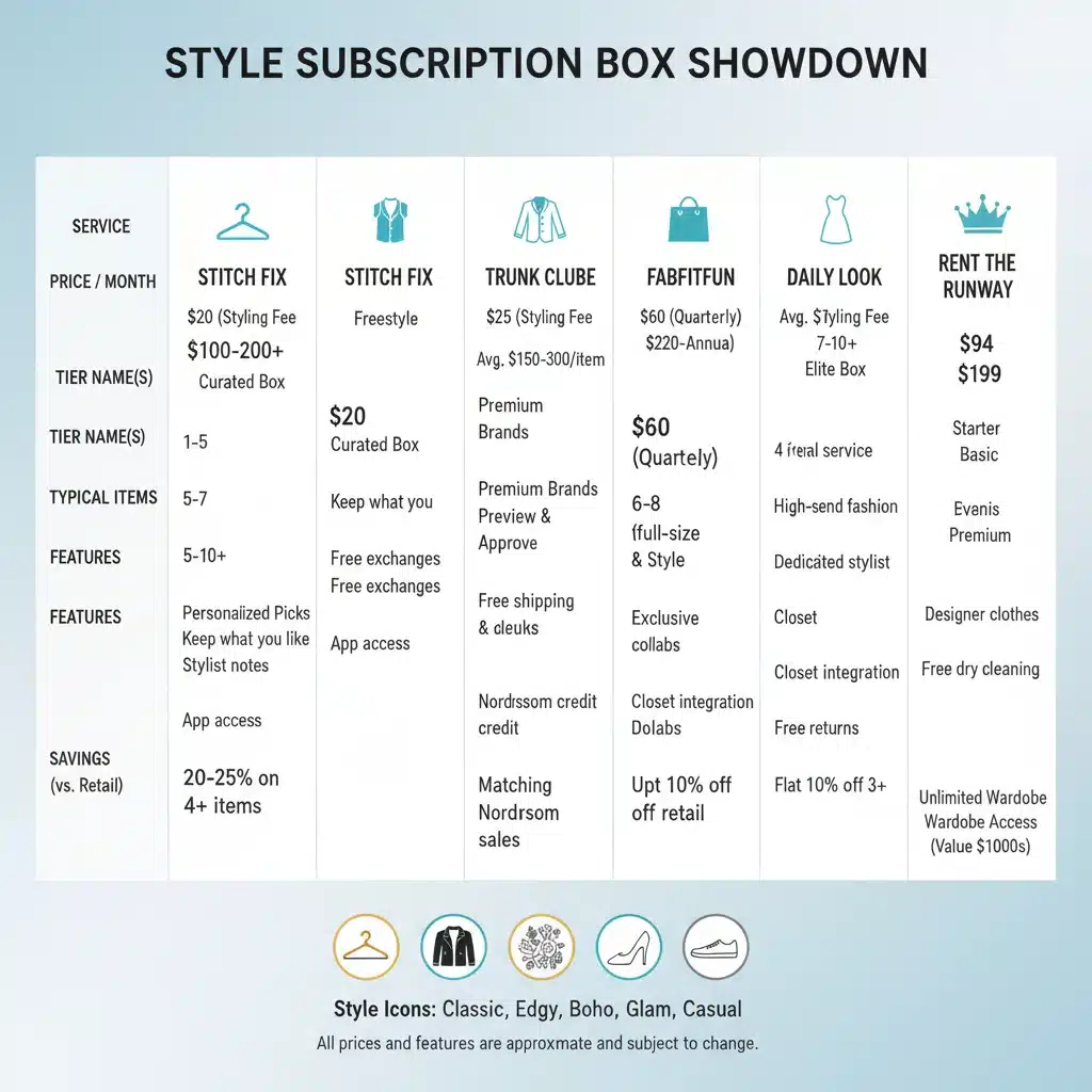 Infographic comparing different style subscription box services and their costs