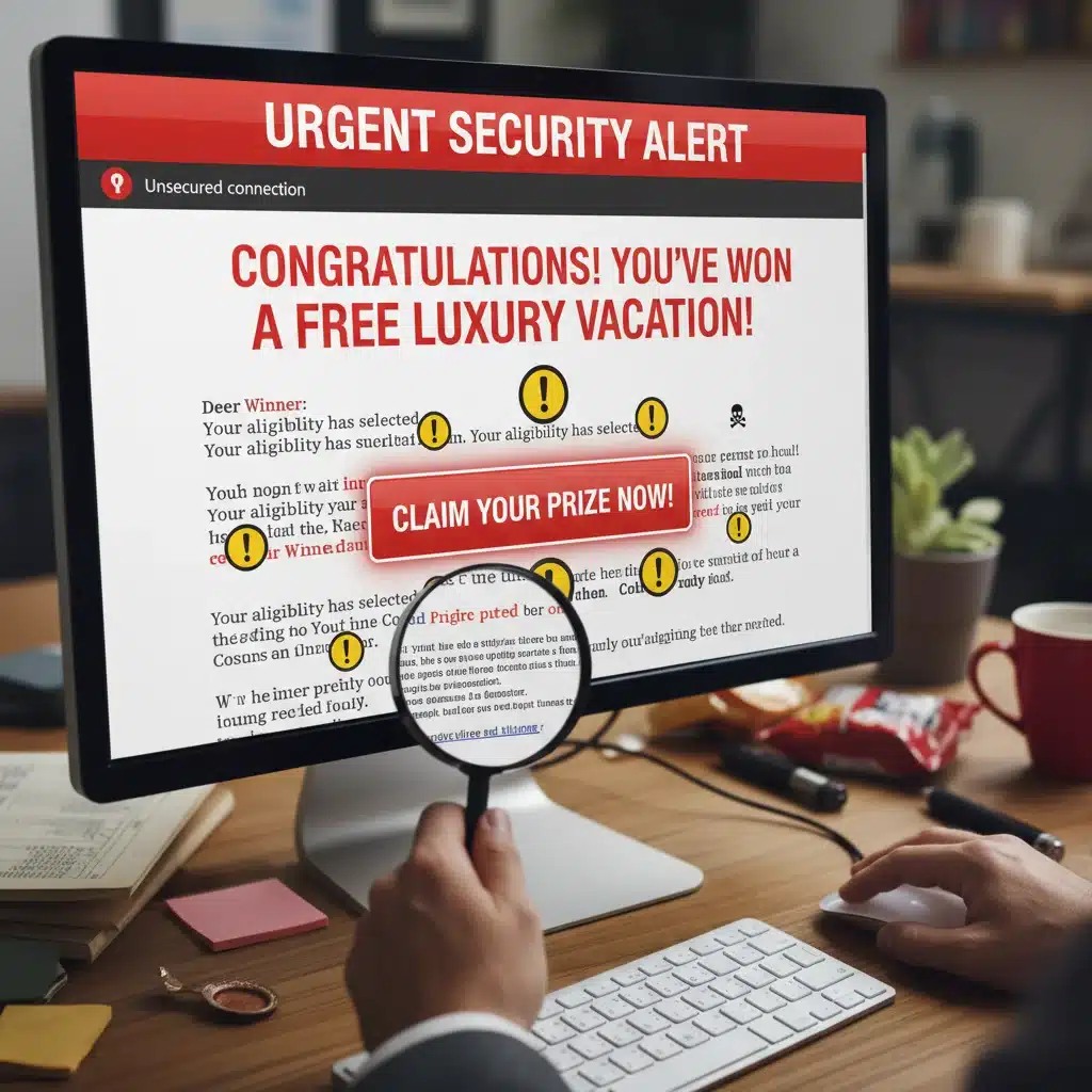 Identifying red flags in a suspicious promotional email designed to look like a legitimate offer.