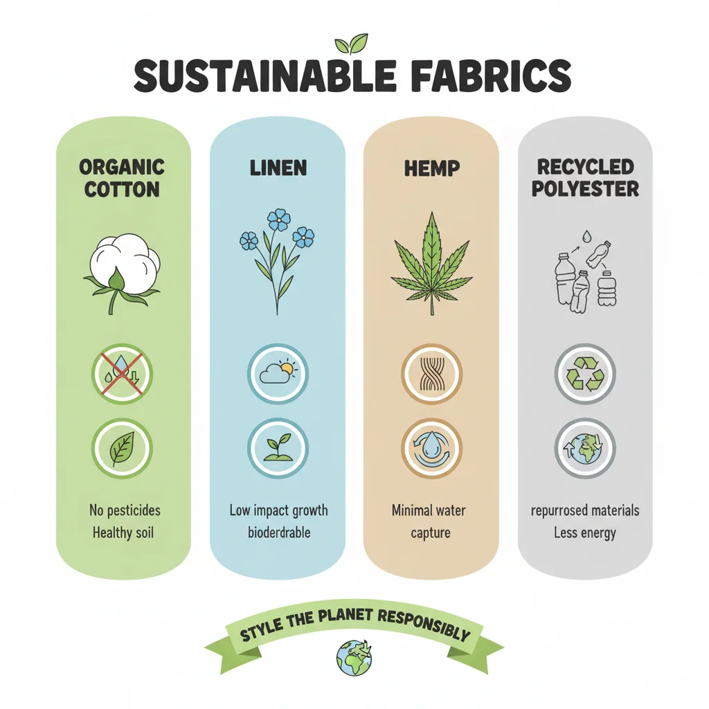 Infographic of sustainable fabric types and their environmental benefits