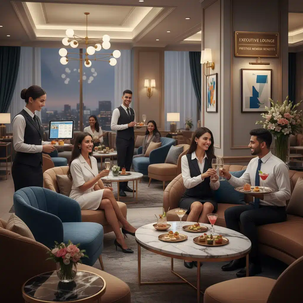 VIP customers enjoying exclusive lounge access and personalized service as part of a high-tier loyalty program.