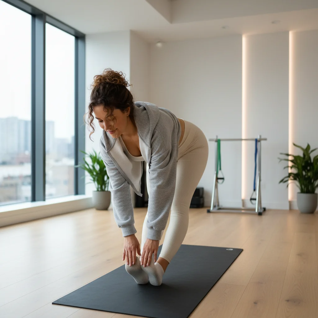 Woman stretching in comfortable and stylish athleisure outfit