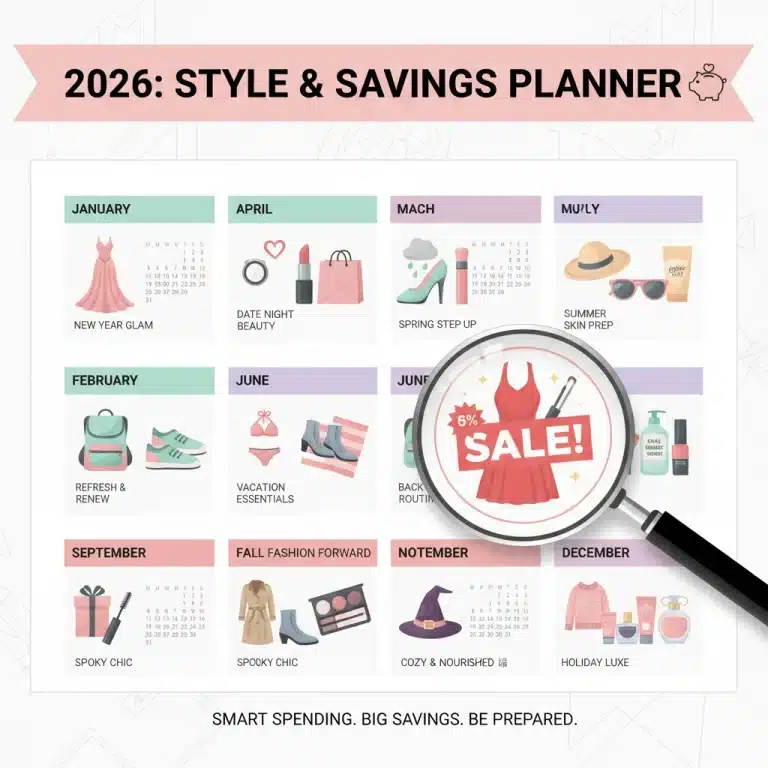 2026 seasonal shopping calendar with fashion and beauty items