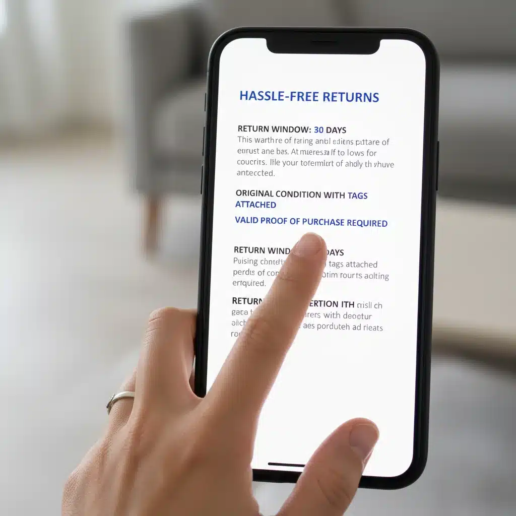 Reading detailed online return policy on a smartphone