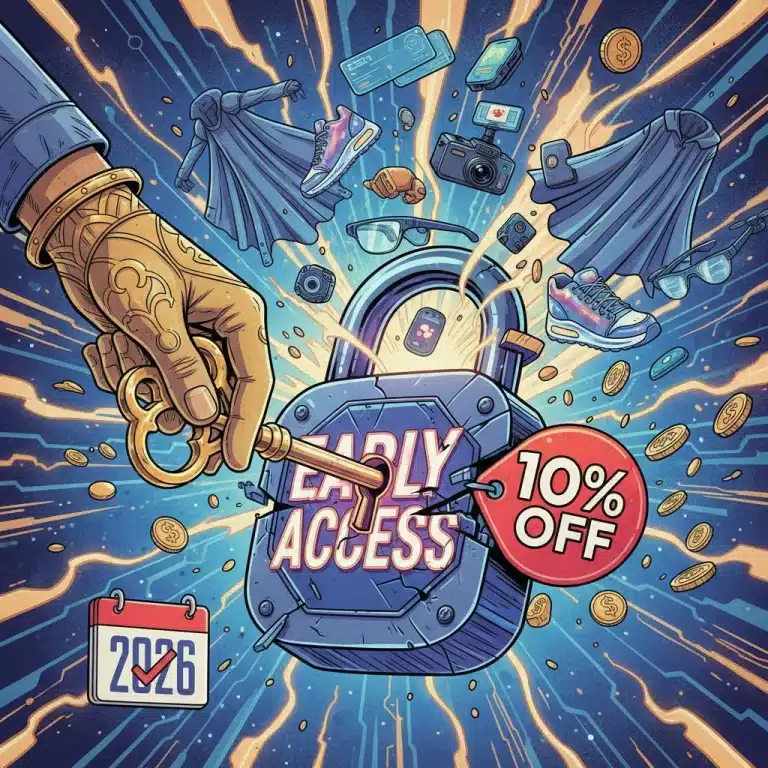 Golden key unlocking early access to sales with 10 percent off new collections for 2026