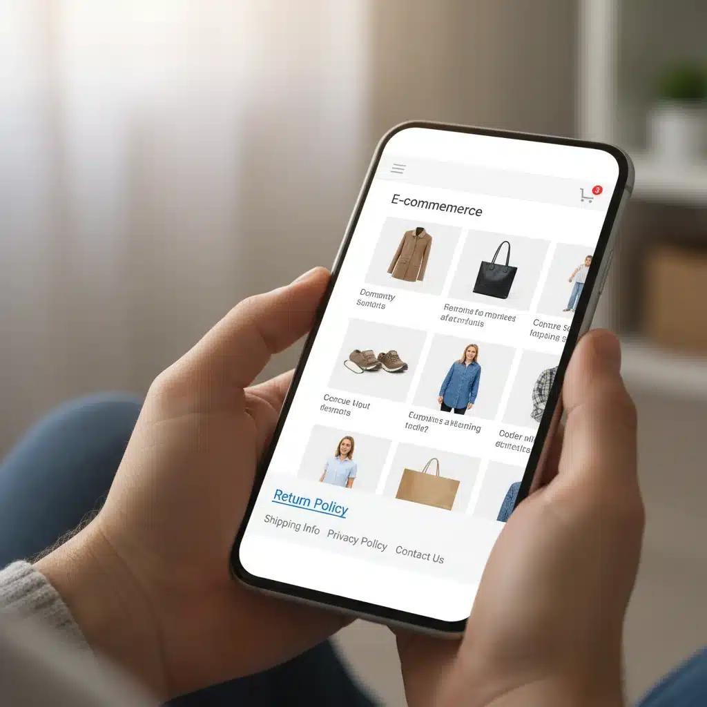 Person viewing an online store's return policy on a smartphone.