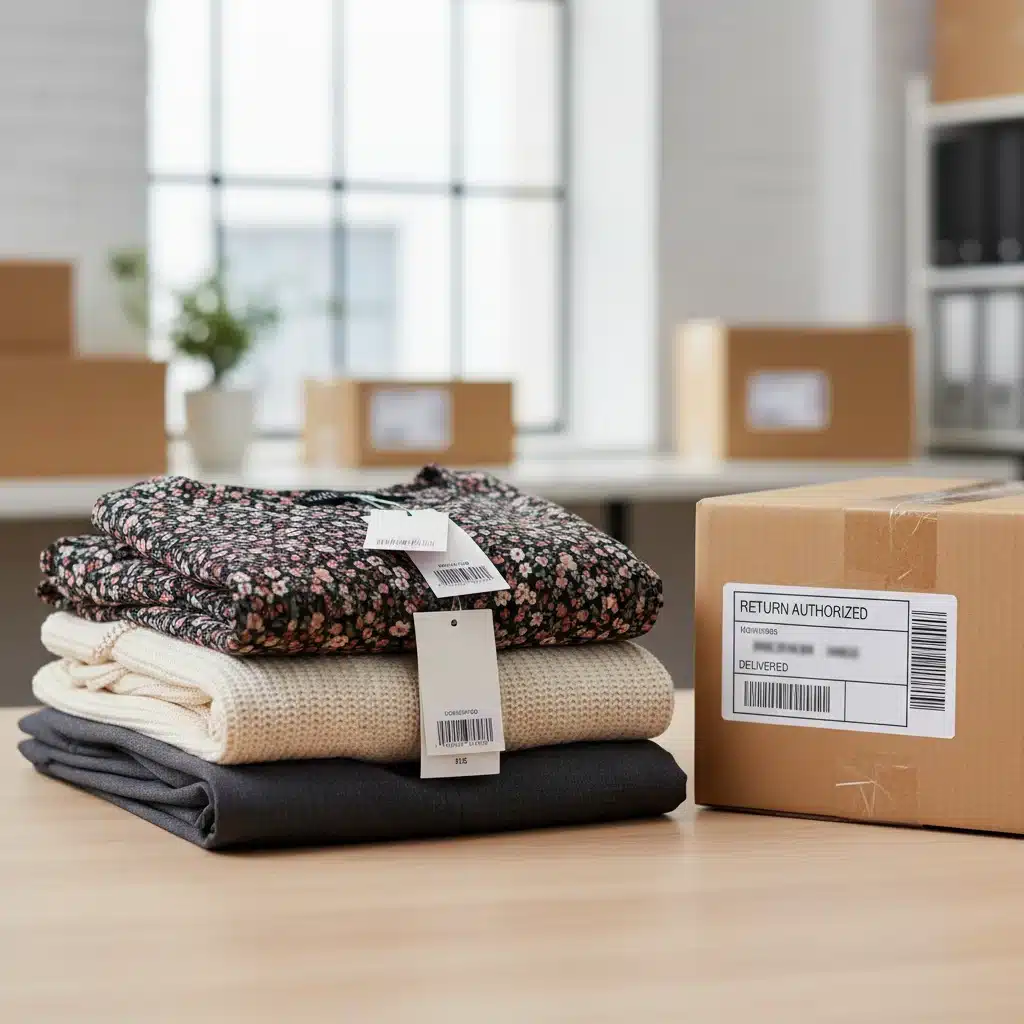 Neatly packaged clothing items with original tags for return