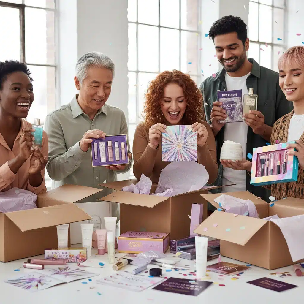 Happy customers unboxing beauty loyalty rewards