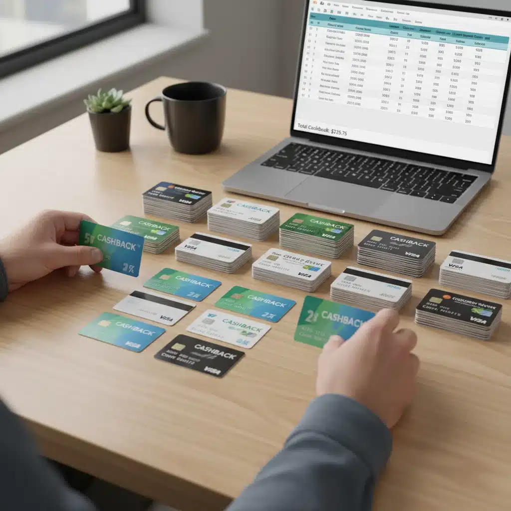 Organized collection of credit cards and loyalty cards for cashback