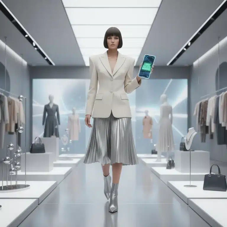 Woman gaining early access to exclusive fashion showroom