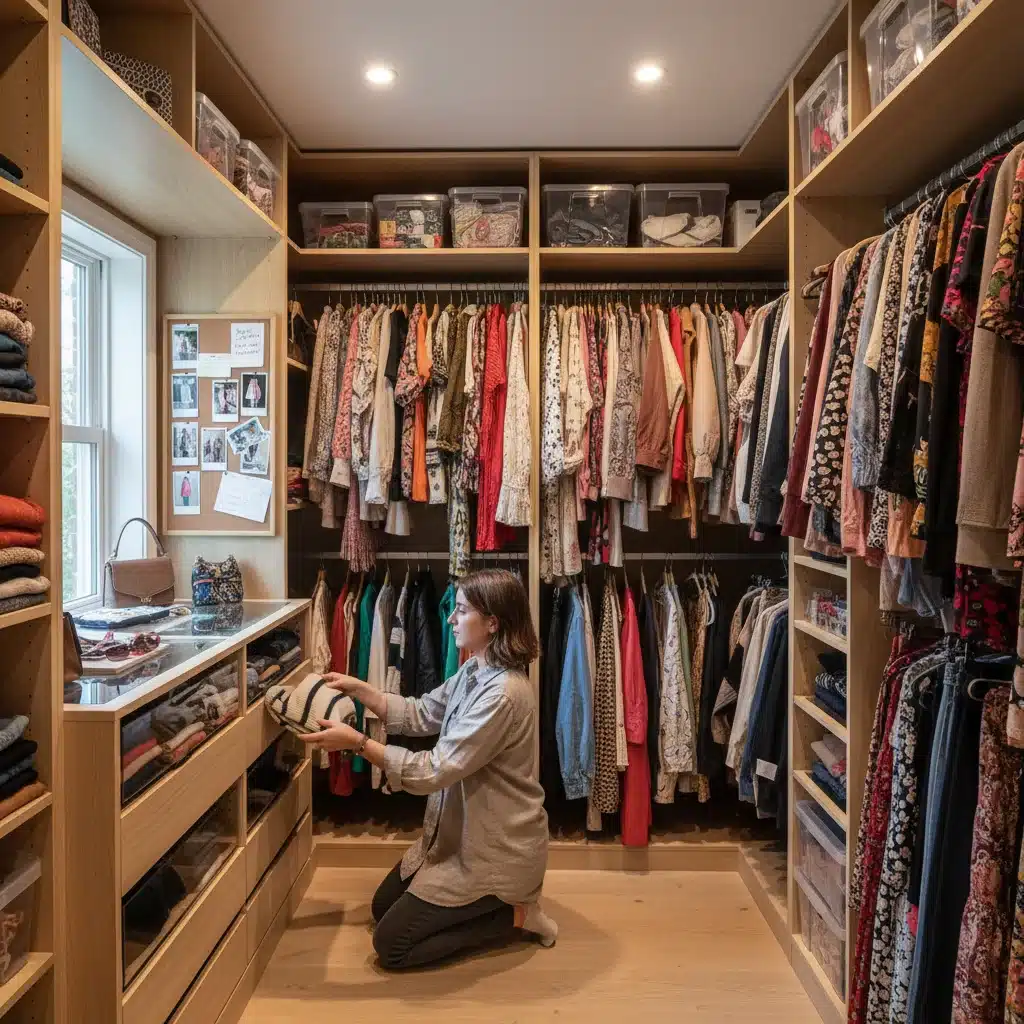 Organized and stylish wardrobe, reflecting smart shopping.
