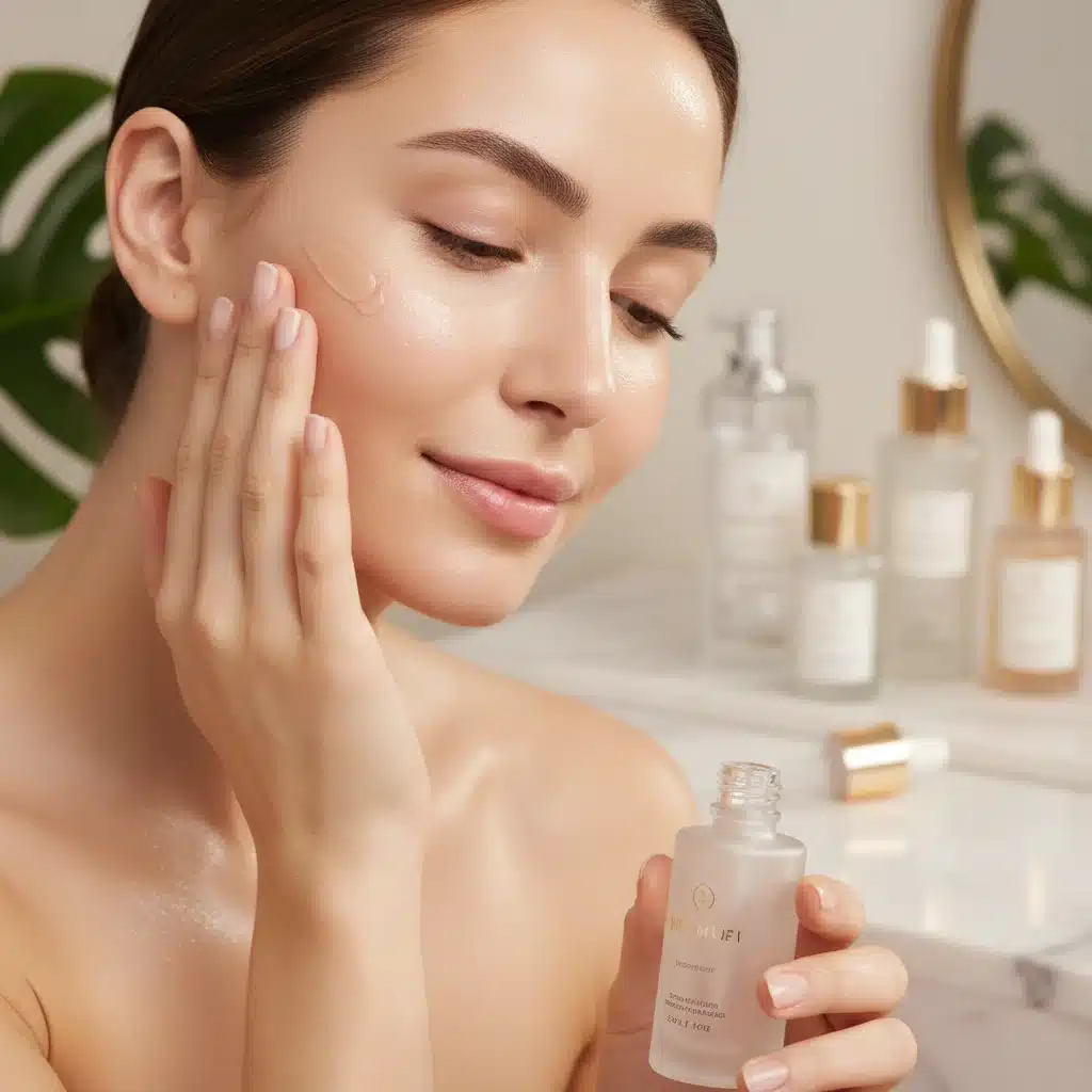Woman applying high-end skincare serum for radiant skin.