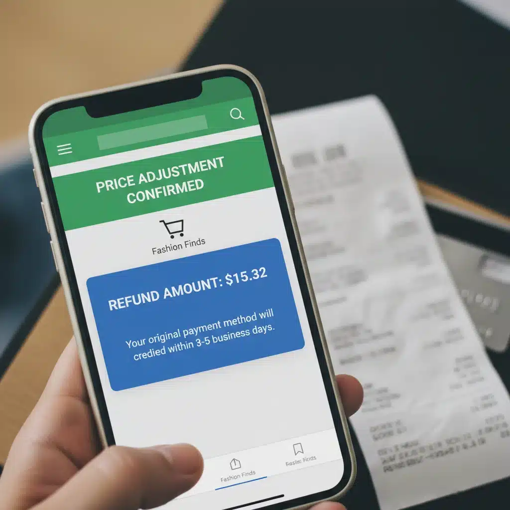 Smartphone showing price adjustment refund notification.