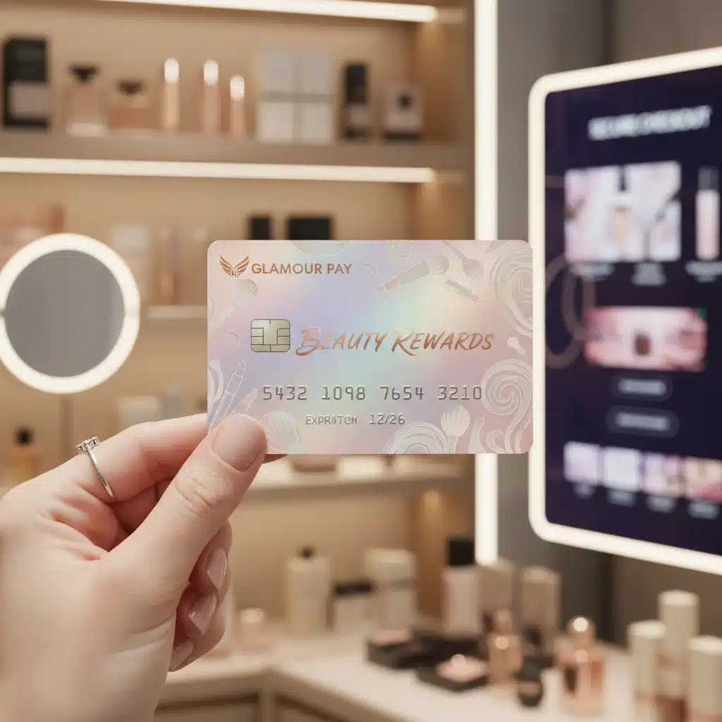 Hand holding beauty-specific credit card at checkout
