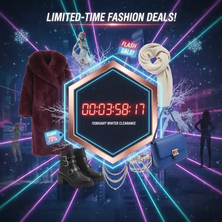 Urgent countdown for flash fashion deals ending this week in February 2026, featuring stylish clothing and accessories.
