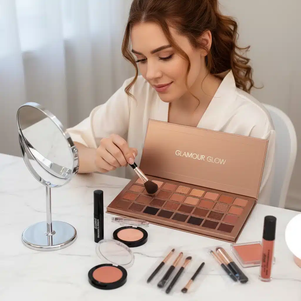 Woman applying eyeshadow from a beauty value set